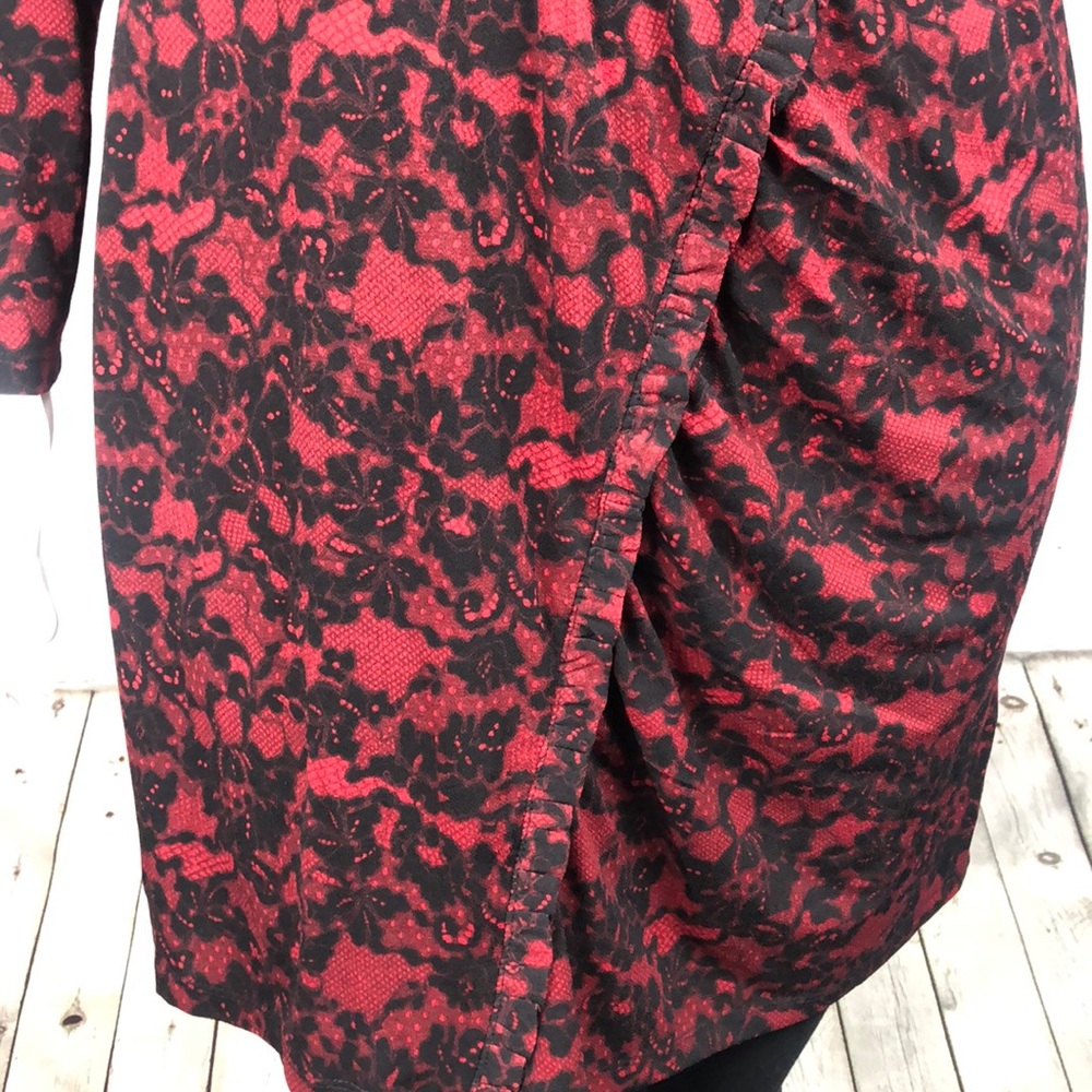 Michael Kors Red/Black Lace Print Ruffle Dress 1X - Picture 8 of 8